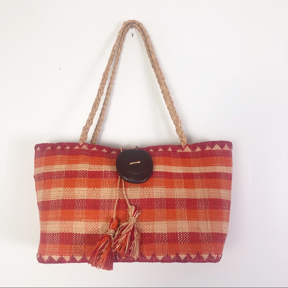 Colorful Woven Bag With Drawstring Closure